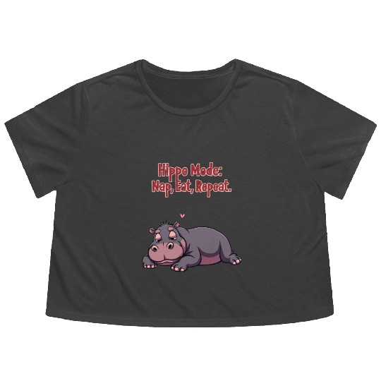 Hippo Lifestyle : Nap, Eat, Repeat. Flowy Cropped Tees