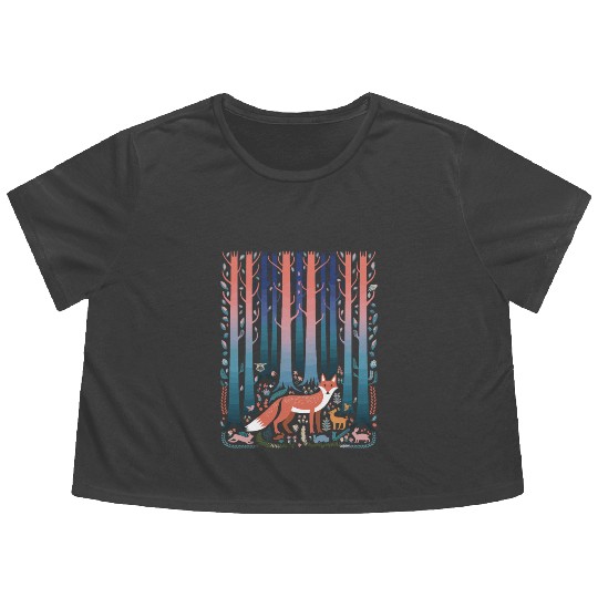 Cottagecore enchanting Forest with Fox and Deer Flowy Cropped Tees