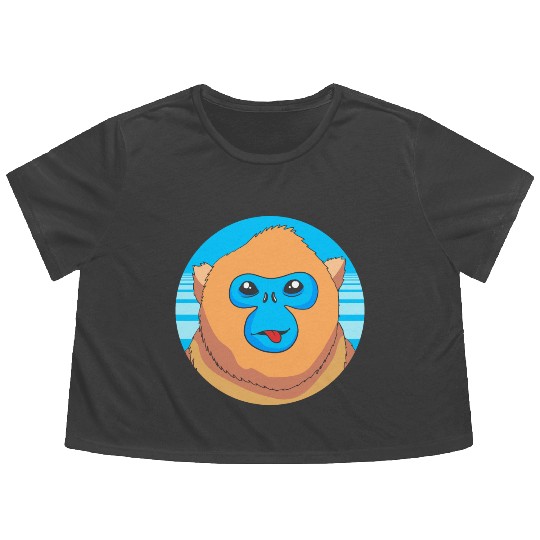 Monkey Lover Cute Snub Nosed Monkey Face Flowy Cropped Tees