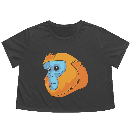 Monkey Lover Golden Snub Nosed Monkey Face Flowy Cropped Tees