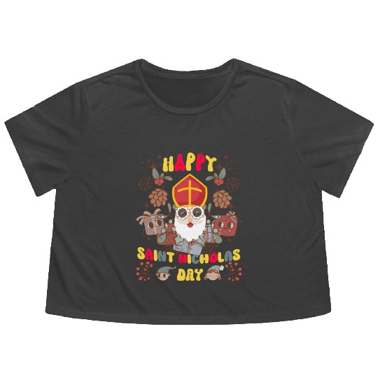 Groovy Saint Nicholas Day logo Flowy Cropped Tees
