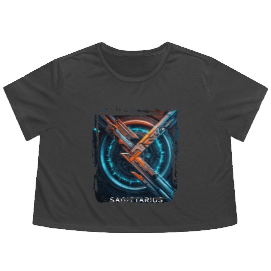 Zodiac sign Sagittarius in cyberpunk era Future Flowy Cropped Tees