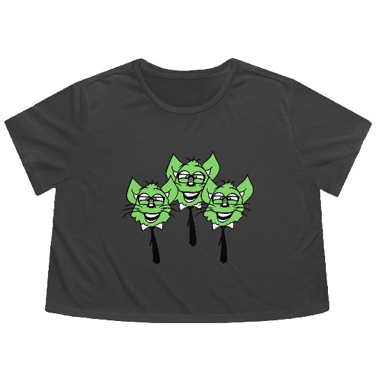 3 Smart Nerd Cats Horn-Rimmed Glasses Geek Tie Fun Flowy Cropped Tees