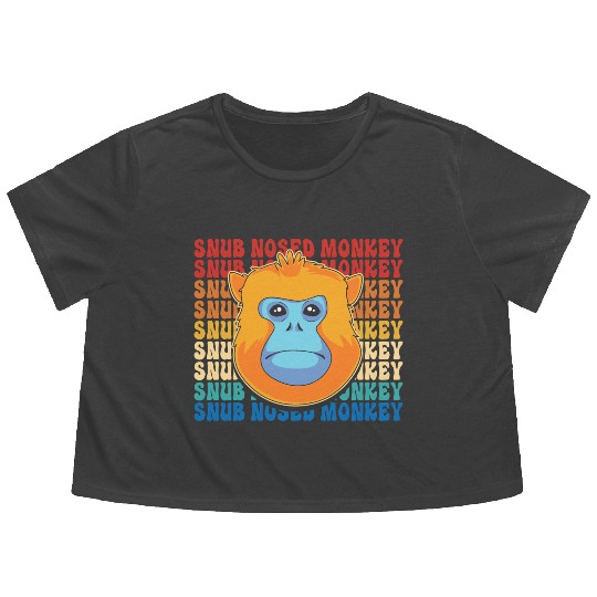 Retro Golden Snub Nosed Monkey Cute Monkey Face Flowy Cropped Tees