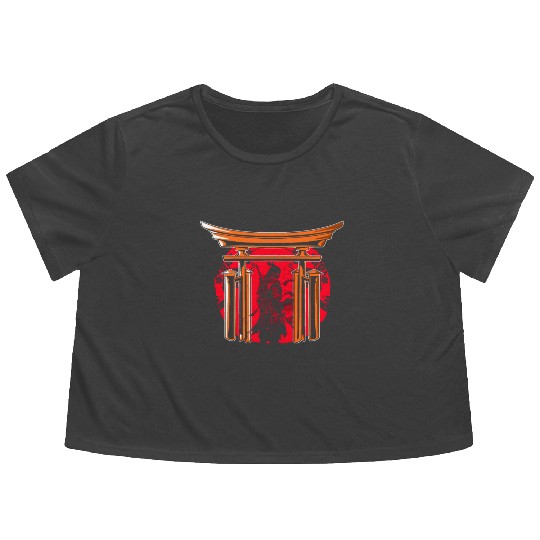 Kanji Japan Katana Sword Ninja Samurai Flowy Cropped Tees