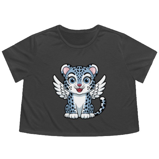 Blue tiger cat with angel wings dreamlike Flowy Cropped Tees