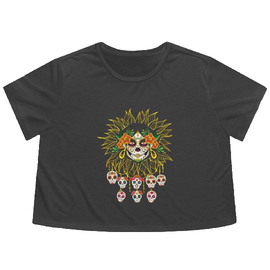 De Los Muertos La Catrina Day of the Dead Flowy Cropped Tees