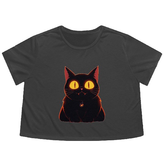 Spooky Halloween Cat Flowy Cropped Tees