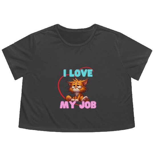 Sad Cat Flowy Cropped Tees – I Love My Job Funny Apparel