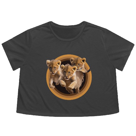 Kittens, Lion cubs Flowy Cropped Tees