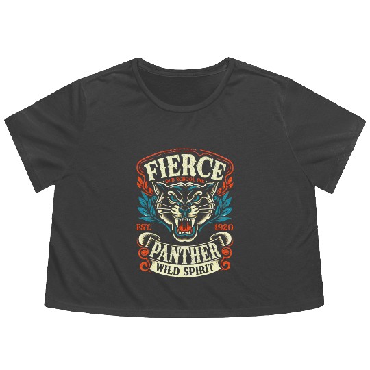 Fierce Panther Old School Tattoo Wild Flowy Cropped Tees