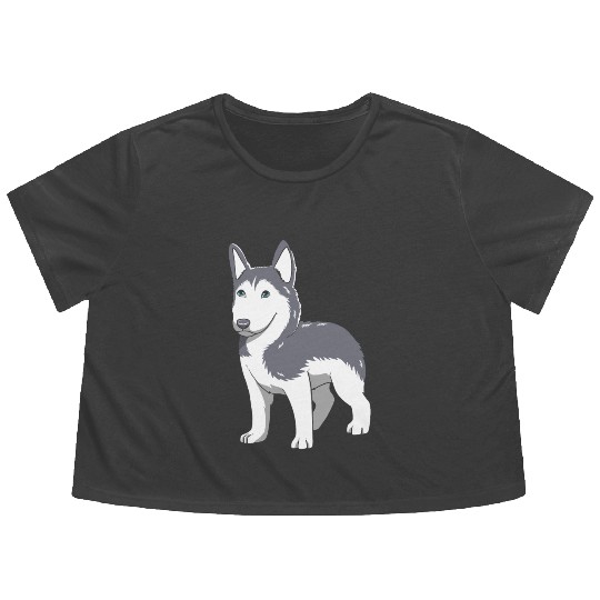 Dog Lover Cute Siberian Husky Puppy Flowy Cropped Tees