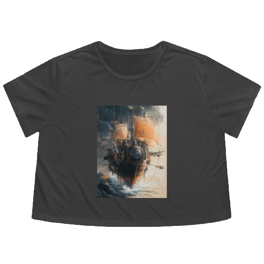Steam Punk Ship Flowy Cropped Tees