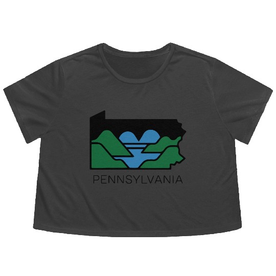 Pennsylvania Outline with Heart Shaped River Map Flowy Cropped Tees