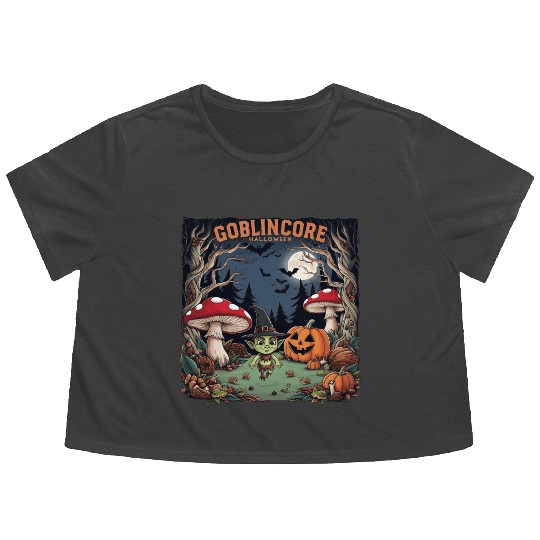 Halloween goblincore enchanted forest goblin Flowy Cropped Tees