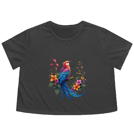 Fantastical Bird Of Paradise Painting Flowy Cropped Tees