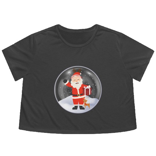 Santa’s Joy: Christmas Snow Globe Flowy Cropped Tees