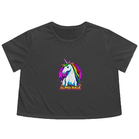 Alpha male LGBT unicorn Halloween Neon Colors Flowy Cropped Tees