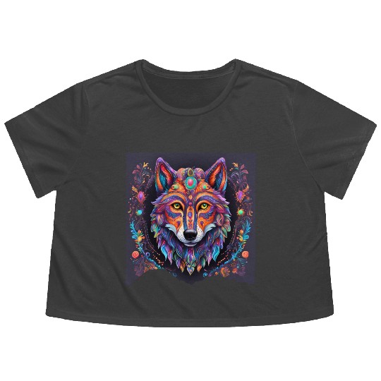 Halloween Wolf Alebrije Flowy Cropped Tees