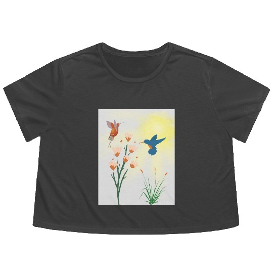 Minimalist Hummingbird and flowers Canvas Print Flowy Cropped Tees