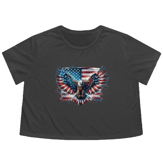 Patriotic American Eagle Pride 4th of July Spirit Flowy Cropped Tees