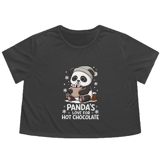 Panda's Love For Hot Chocolate Winter Vibes Flowy Cropped Tees