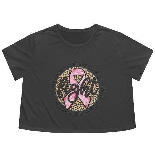 Leopard Print Breast Cancer Flowy Cropped Tees