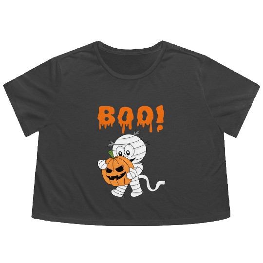 Spooky Orange Boo Halloween Surprise Flowy Cropped Tees