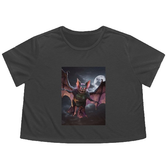 monster zombie bat glowing red eyes halloween Flowy Cropped Tees