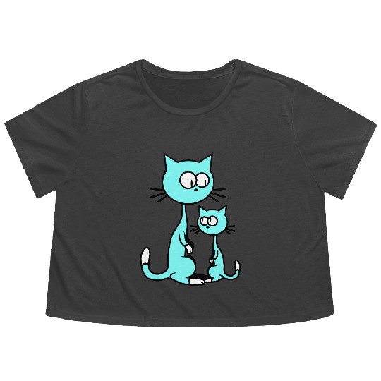 2 Curious Cats Looking Funny Mom Dad Little Kid Flowy Cropped Tees
