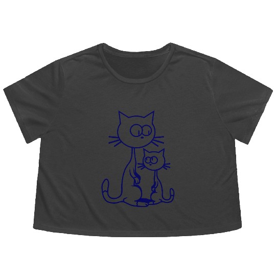 2 Curious Cats Looking Funny Mom Dad Little Kid Flowy Cropped Tees
