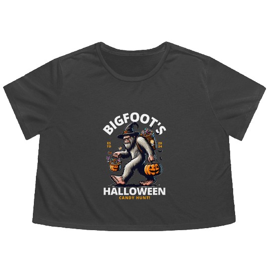 Bigfoot halloween candy hunt Flowy Cropped Tees