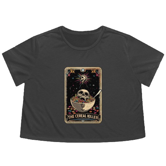 Cereal Killer Tarot Card Horror Movies True Crime Flowy Cropped Tees