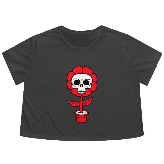 Evil Skull Flower Horror Halloween Skeleton Head Flowy Cropped Tees