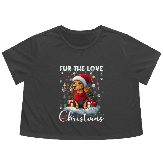 Dachshund Christmas Tree Lights Decorations Dog Flowy Cropped Tees