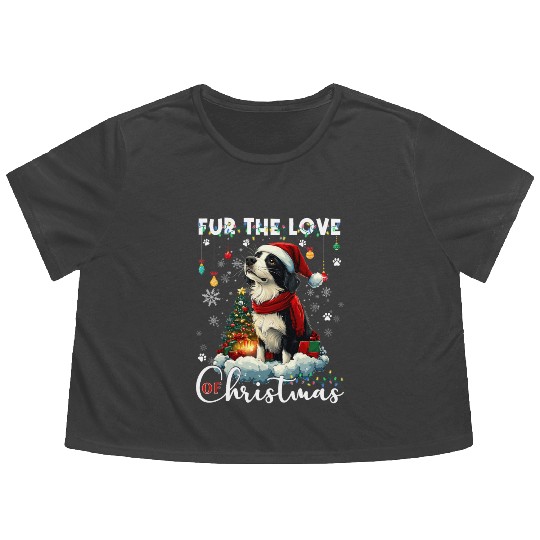 Border Collie Christmas Tree Decorations Dog Lover Flowy Cropped Tees