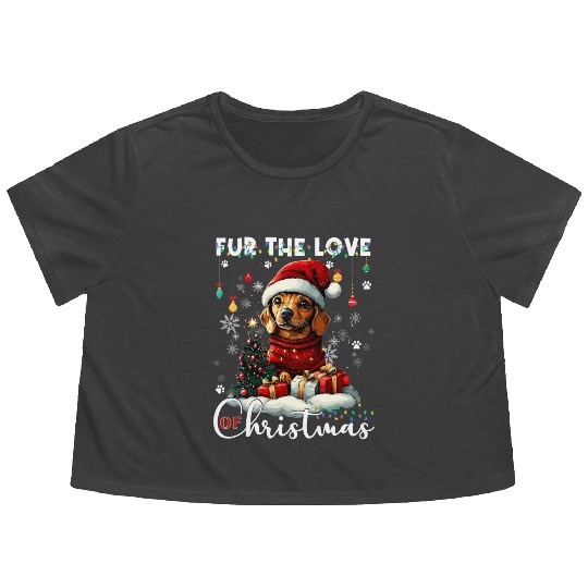 Dachshund Christmas Tree Lights Decorations Dog Flowy Cropped Tees