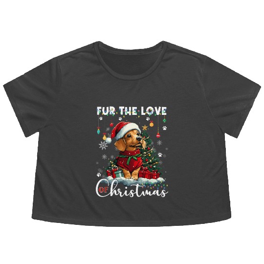 Dachshund Christmas Tree Lights Decorations Dog Flowy Cropped Tees