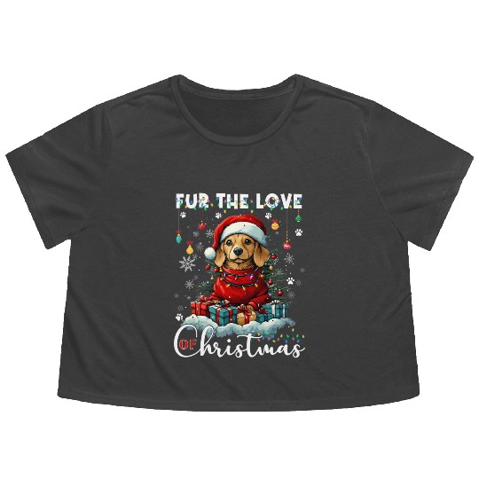Dachshund Christmas Tree Lights Decorations Dog Flowy Cropped Tees