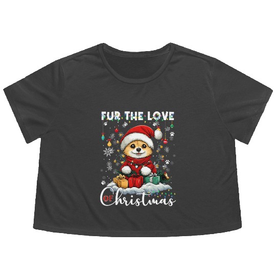 Pomeranian Christmas Tree Decorations Dog Lover Flowy Cropped Tees