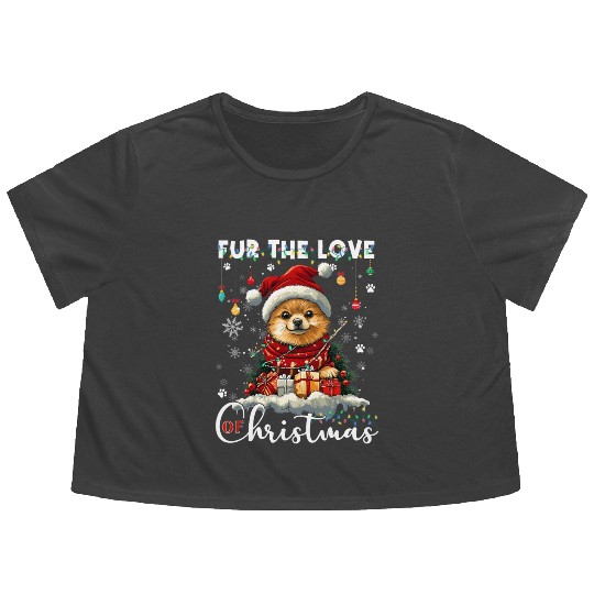 Pomeranian Christmas Tree Decorations Dog Lover Flowy Cropped Tees