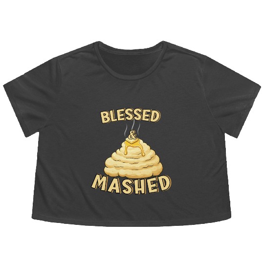 Blessed & Mashed - A Punny Thanksgiving Design Flowy Cropped Tees