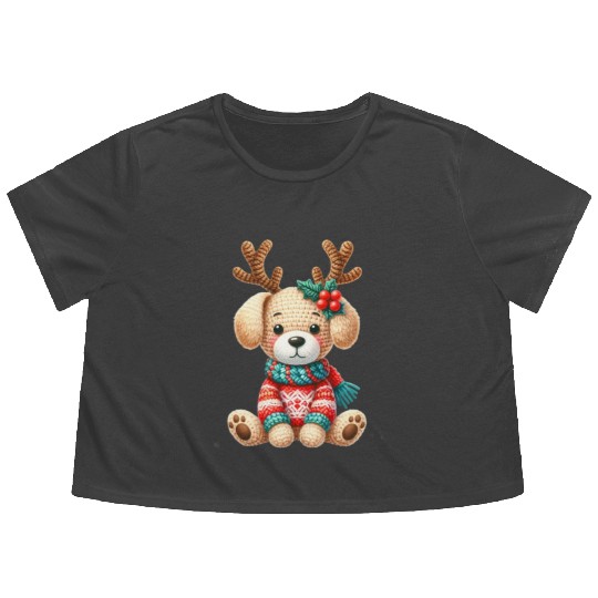 Dog Reindeer Matching Family Christmas Design Flowy Cropped Tees