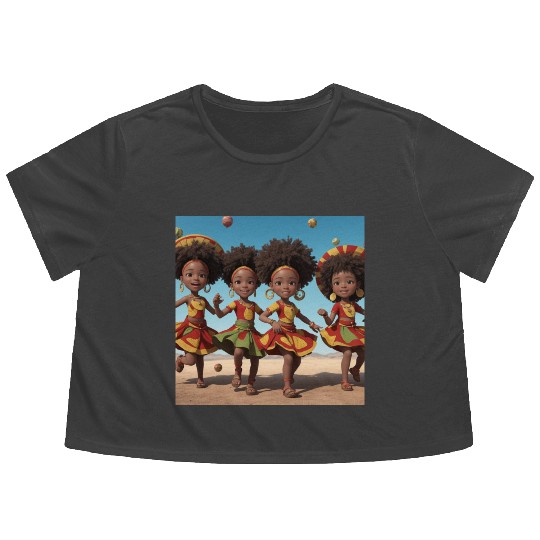 Animated African kids dancing Flowy Cropped Tees