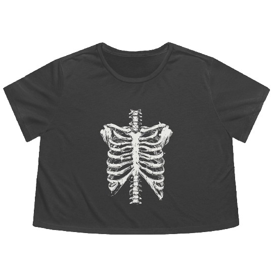 skeleton rib cage spooky halloween Flowy Cropped Tees