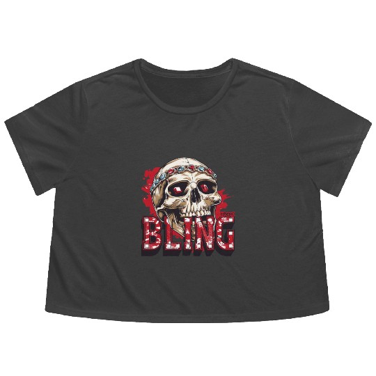 Diamond and Ruby Bling Skull Flowy Cropped Tees