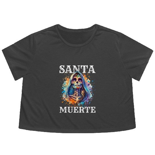 Santa Muerte for Karnival, Halloween and Día de Flowy Cropped Tees
