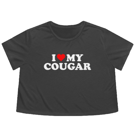 I Love Cougars Cougar Humor Valentine's Day 3BK1 Flowy Cropped Tees