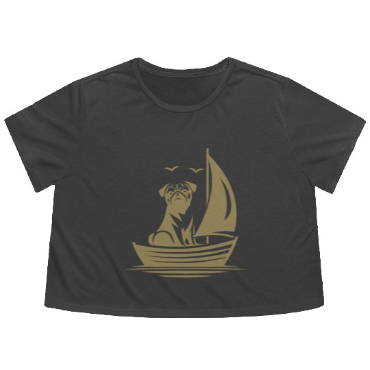 Pug silhouette sailboat minimalist Flowy Cropped Tees