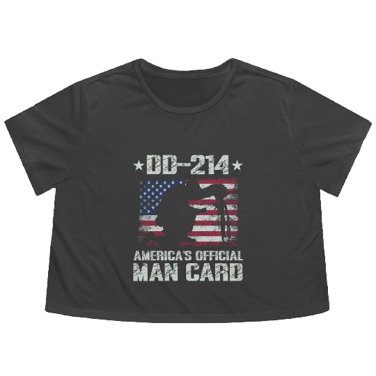 DD-214 America's Official Man Card Veteran Pride Flowy Cropped Tees